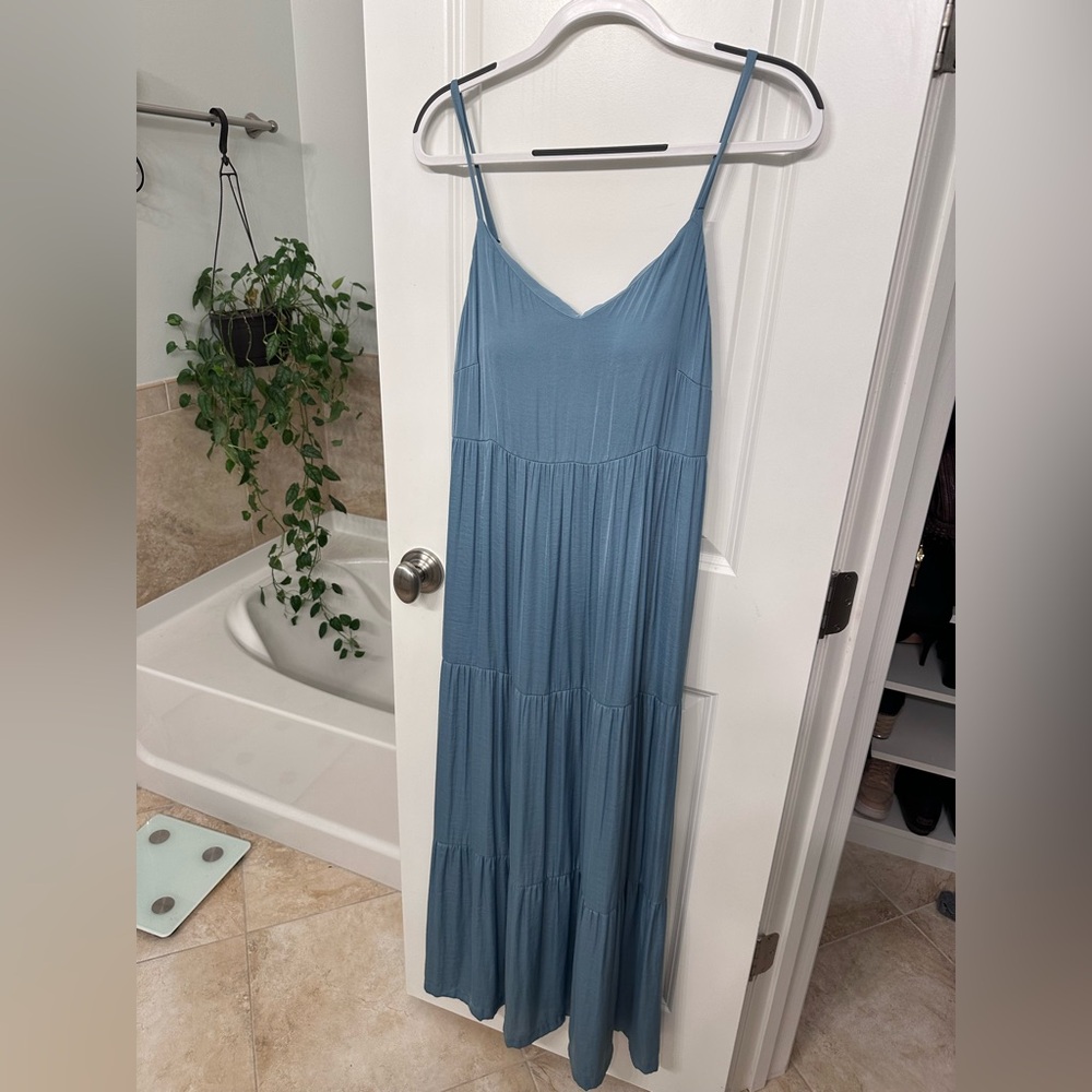 Soma Dusty Blue Tiered Maxi Slip Dress